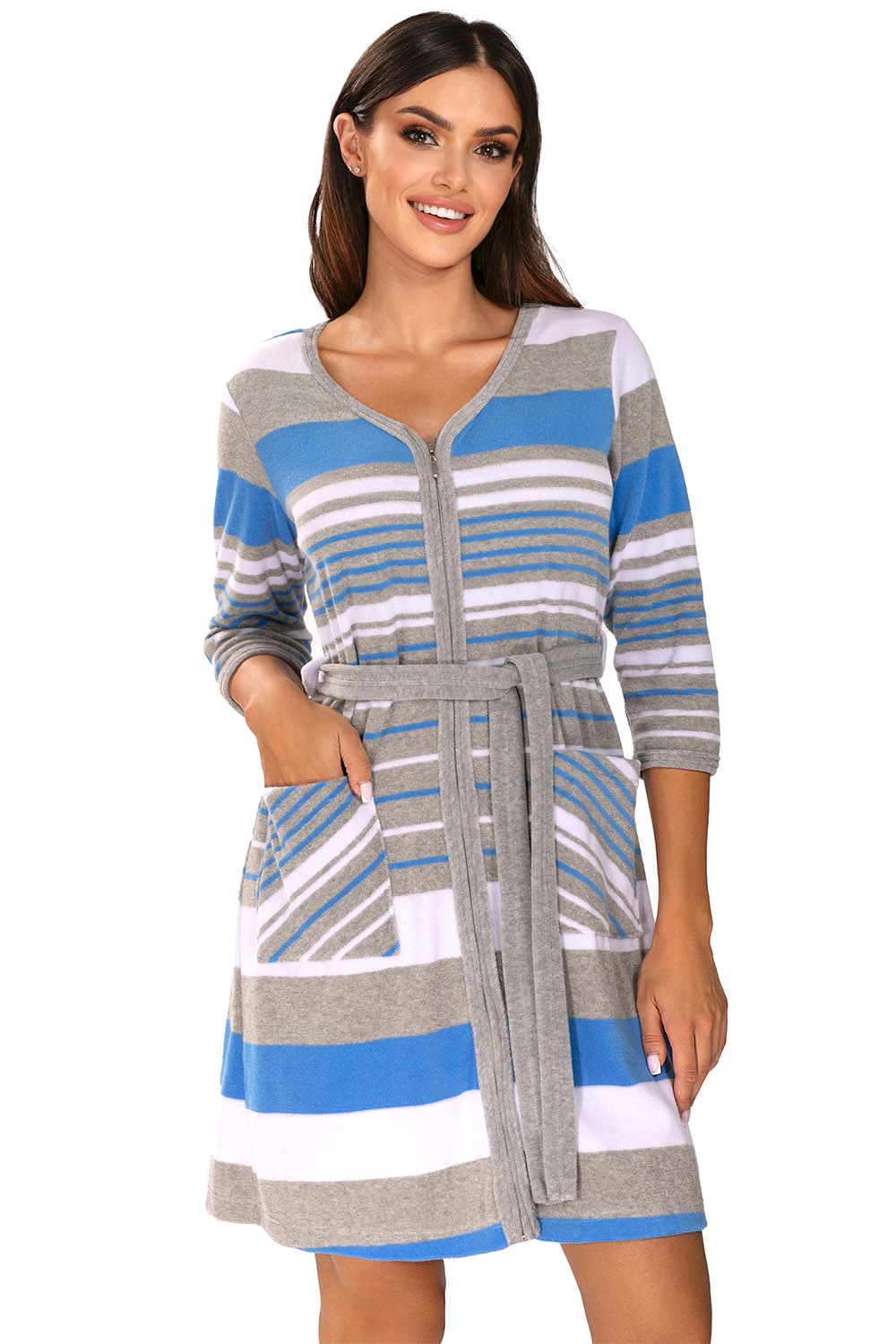 Vivisence femme peignoir classique et élégant 5013 - fabriqué en UE, bleu