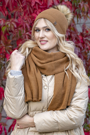 Vivisence Bonnet Et Écharpe Ensemble Pour Femmes Élégant Pour L'Automne Et L'Hiver Avec Pompon En Fausse Fourrure Design Classique Confort Optimal Pour Les Jours Froids Cadeau Parfait 7041Kmpl, bronze