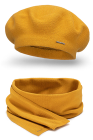 Vivisence Elegant Women's Winter Beret And Scarf Set Made Of Warm Thick And Soft Fabric With Wool Blend For Ladies Ideal For Cold Winter And Autumn Days, honey