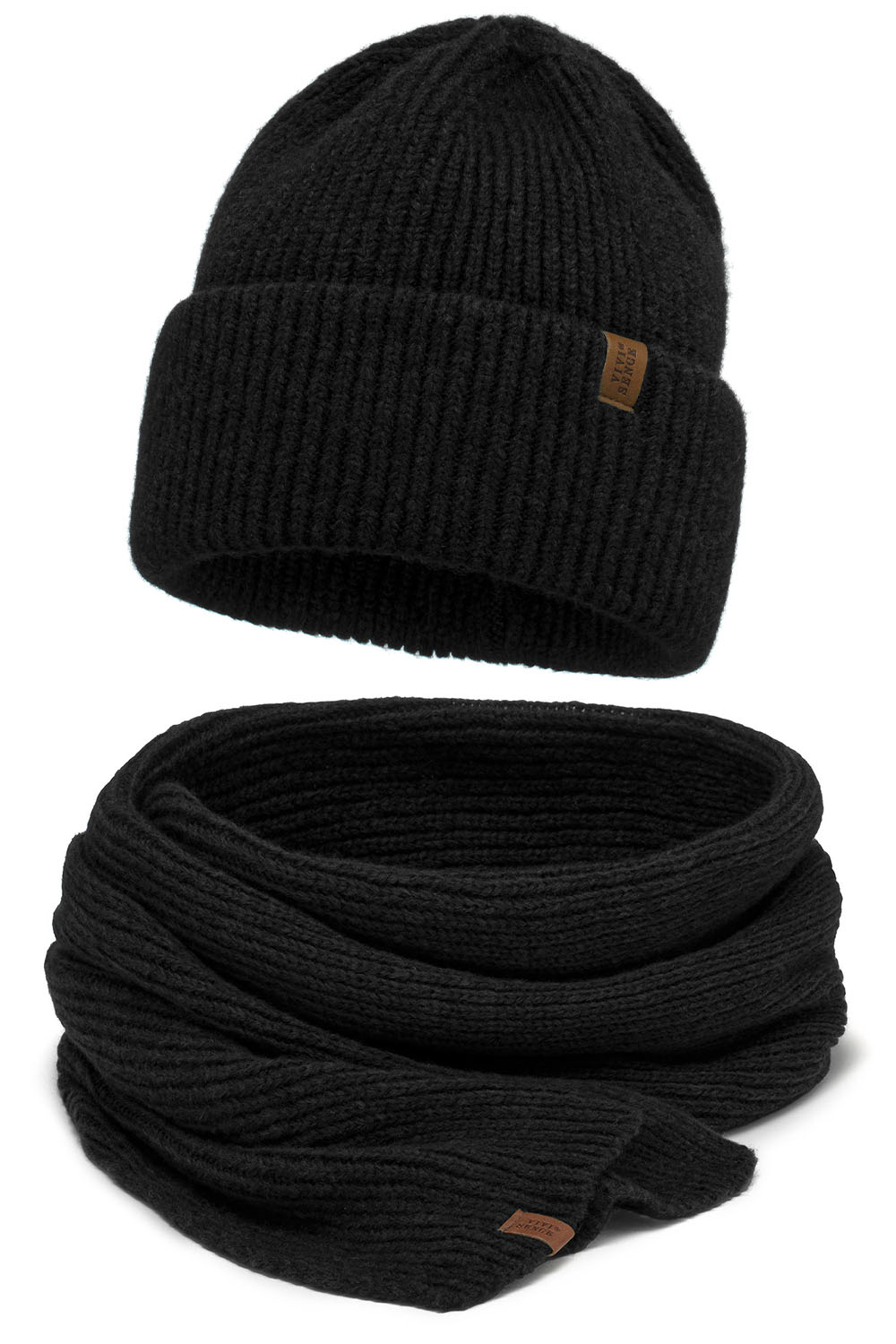 Vivisence Women Winter Hat And Scarf Set Merino Blend Warm Everyday Comfort, Black