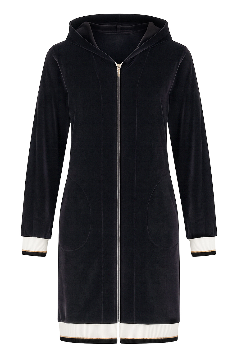 Vivisence Robe Cotton with Zipper Fastening and Cuffed Sleeves 5018, black-white