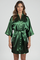 Vivisence peignoir femme satiné élégant léger, kimono court manches 3/4, idéal cadeau nuit, vert
