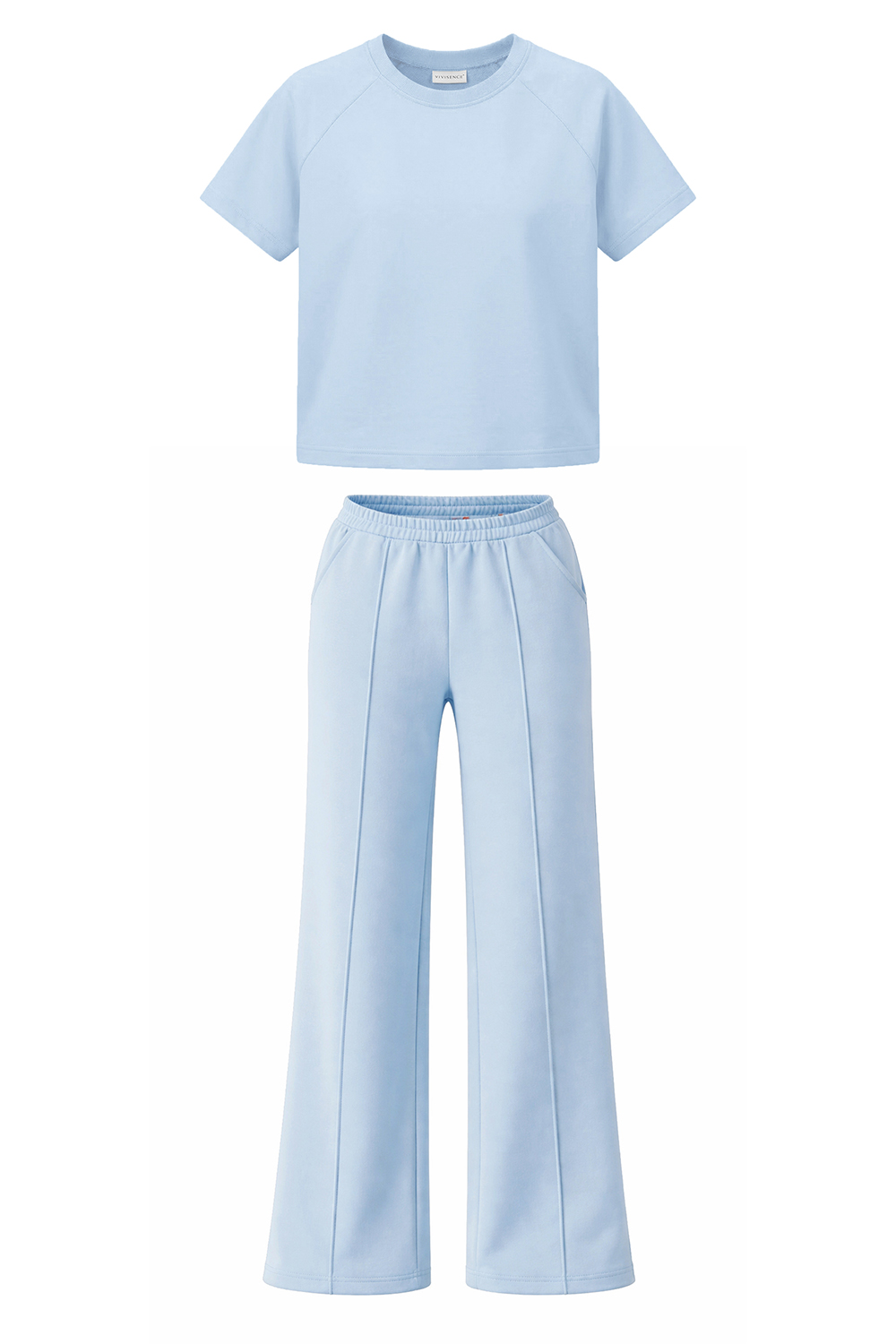Vivisence Femme Ensemble De Détente Maille Douce Et Élastique Confort Quotidien, bleu ciel