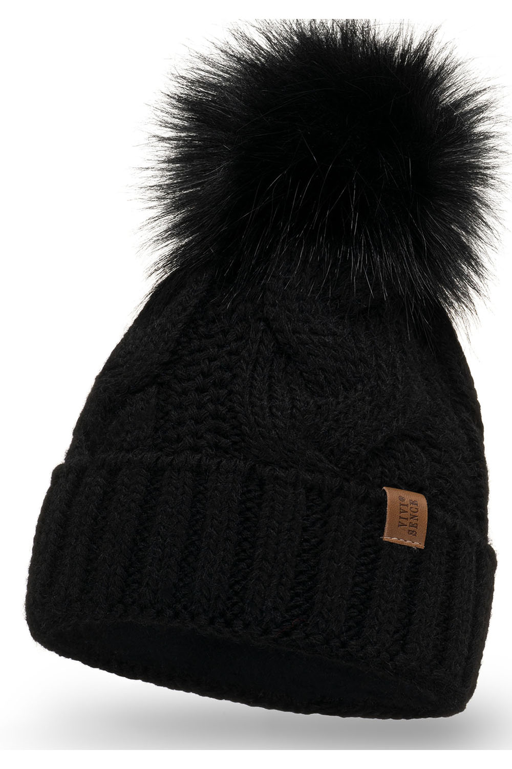 Vivisence Winter Hat With Pom Pom For Women Warm Ideal For Cold Days 7014, black