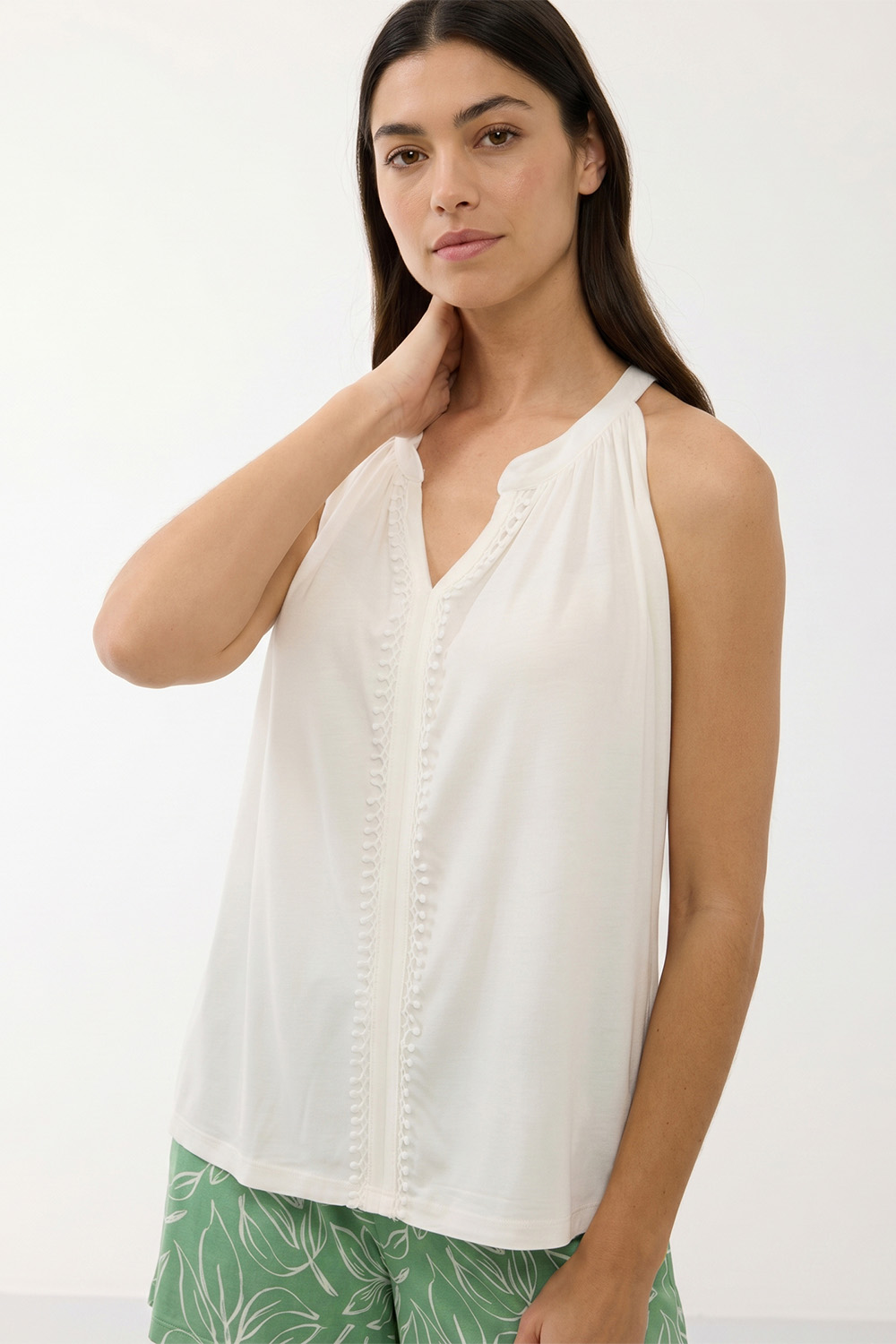 Vivisence Damen Pyjama Set Baumwolle Top Mit Shorts Bequem Für Zuhause, mintfarben-weiß
