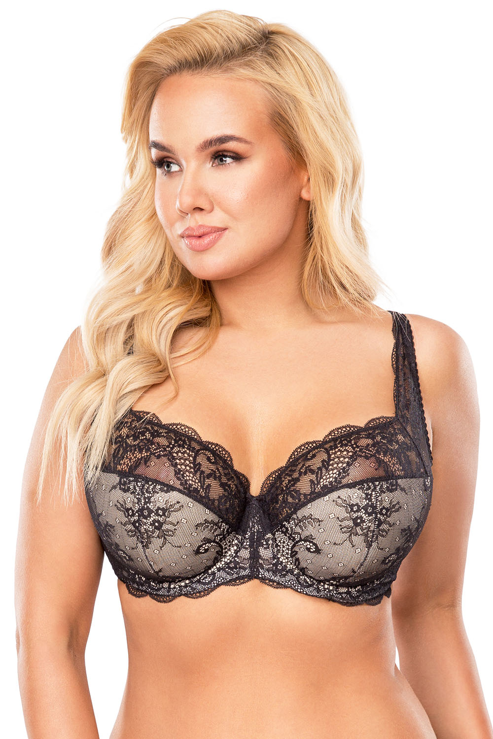 Vivisence underwired lace semi padded bra 1055, black-white