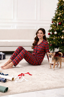 Vivisence Femme Pyjama Deux Pièces Coton À Carreaux Boutonné Confort Doux, rouge