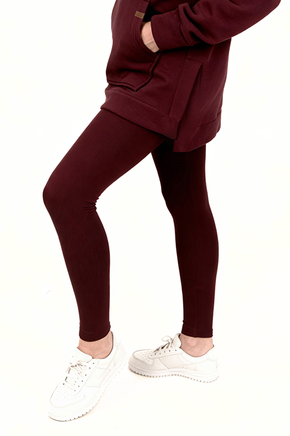 Vivisence Damen Leggings Rippstrick Baumwolle Elastisch Komfort Den Ganzen Tag, weinrot