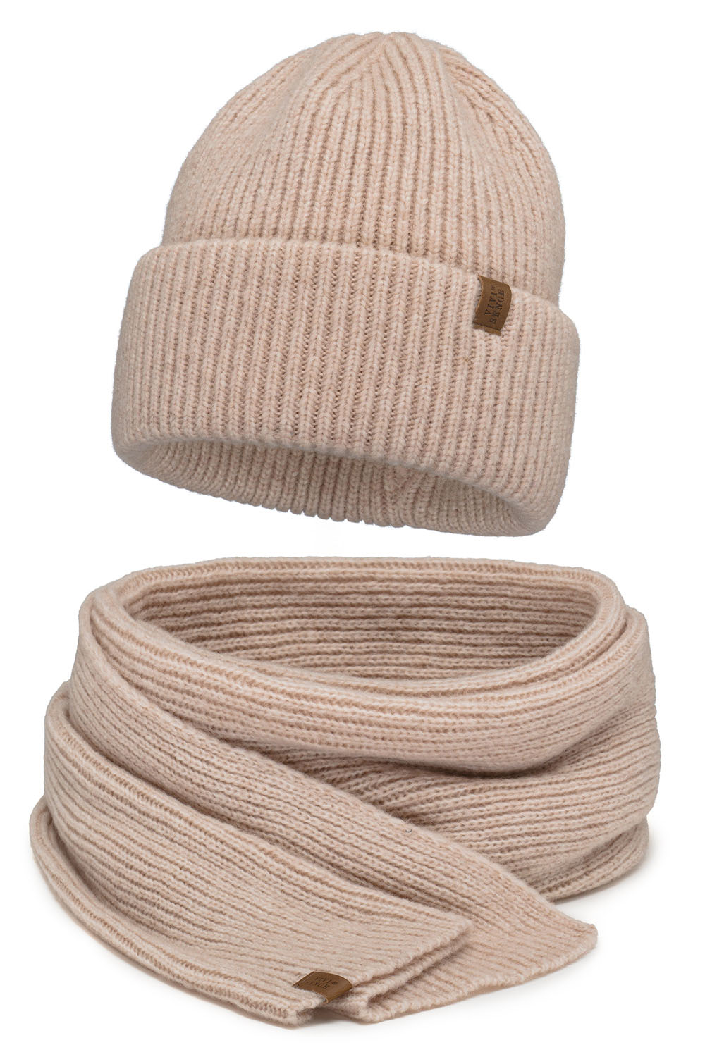 Vivisence Women Winter Hat And Scarf Set Merino Blend Warm Everyday Comfort, Beige