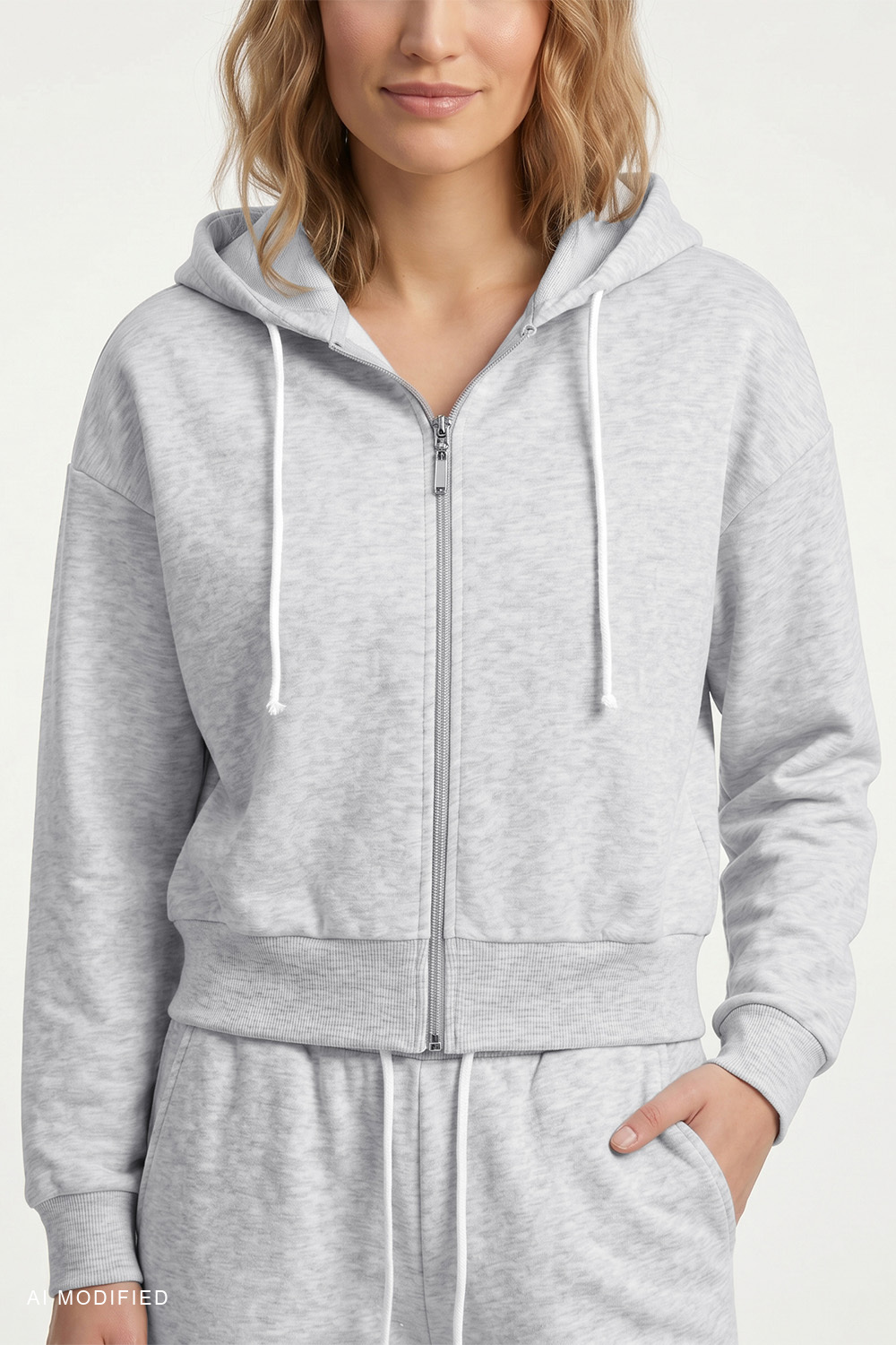 Vivisence sweat zippé court coton veste femme à capuche, gris