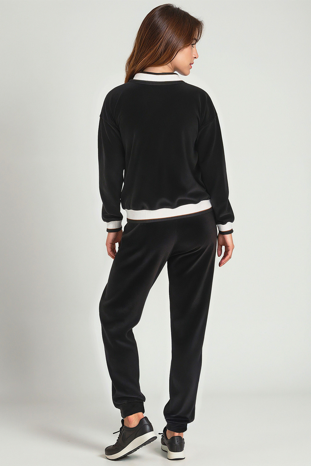 Vivisence Ensemble Survêtement Velours Col V Coupe Confort Idéal Quotidien 9201, noir