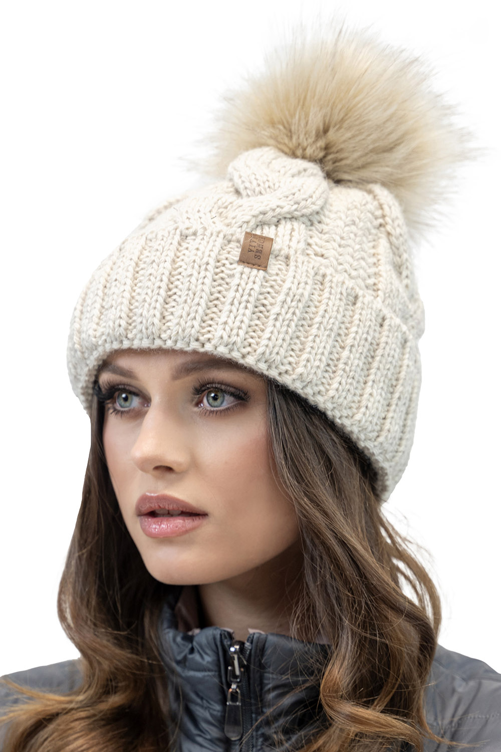 Vivisence Winter Hat With Pom Pom For Women Warm Ideal For Cold Days 7014, light beige