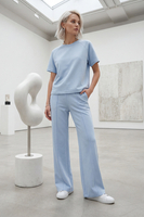 Vivisence Damen Hausanzug Zweiteiler Weiche Elastische Jersey Komfort Für Alltag, himmelblau