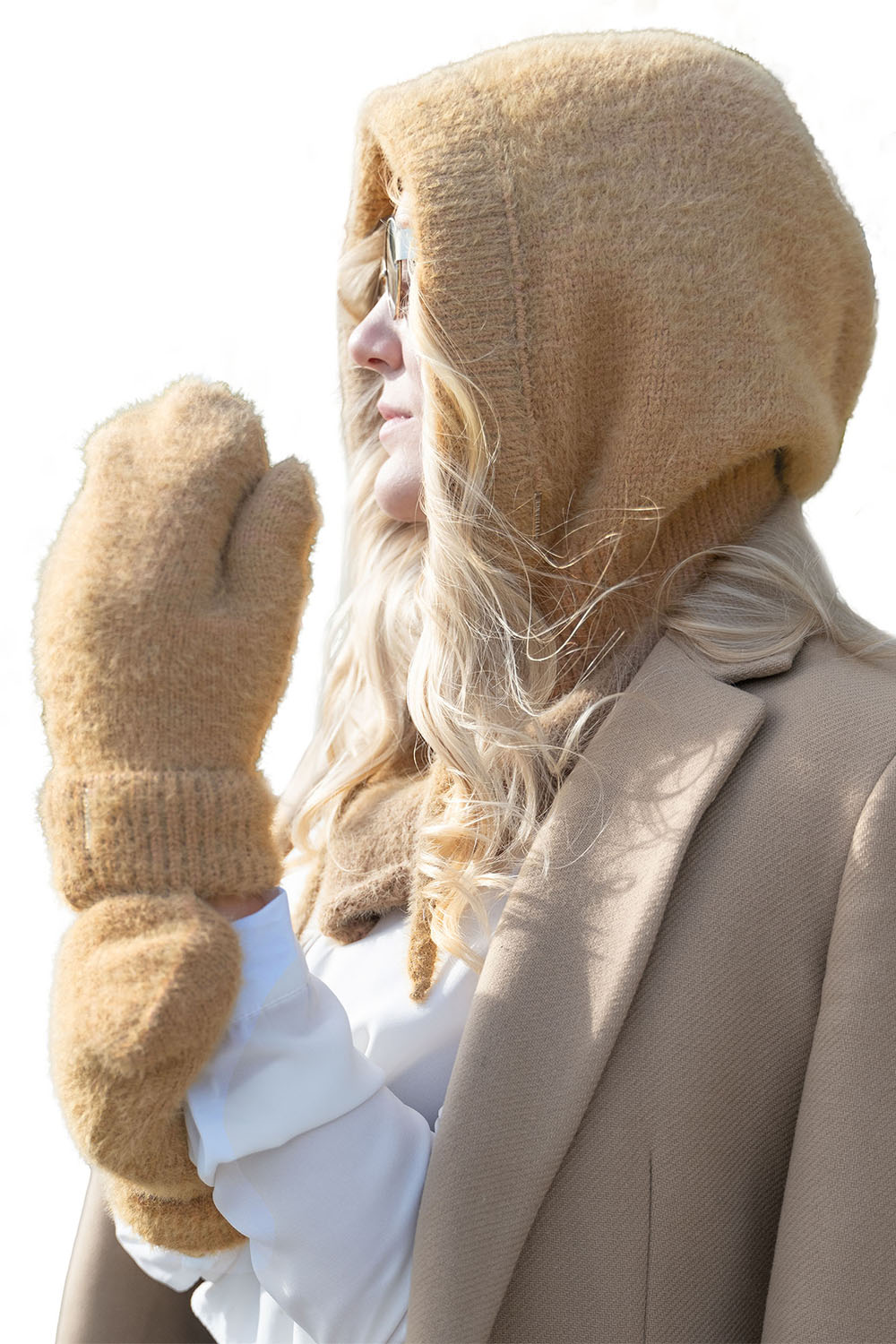 Vivisence Stilvolle Damen Winter Fausthandschuhe Mit Breitem Umschlag Hergestellt Aus Weichem Warme Garn Mit Fleece-Innenfutter Perfekt Für Herbst Und Winter, karamellfarben