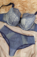 Vivisence Underwired Bra Semi Padded Half-Padded Cups Floral Lace Adjustable Straps, dark blue