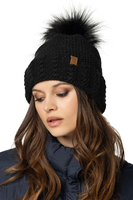 Vivisence Winter Hat And Loop Scarf Set For Women With Pompon Soft Fleece Lining Anti-Static Design Perfect Fit And Warmth For Cold Days Ideal For Winter And Autumn, black