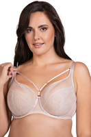 Vivisence Soutien-Gorge Femme Non Rembourré à Armatures Dentelle Florale Jacquard Gasa Bandes Déco Bretelles Réglables Sexy Élégant Lingerie Quotidienne, beige