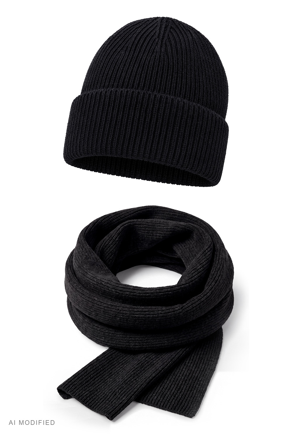 Vivisence Herren Set Mütze Schal Wolle Strick warm für Winter Alltag, schwarz