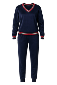 Vivisence Ensemble Survêtement Velours Col V Coupe Confort Idéal Quotidien 9201, bleu marine