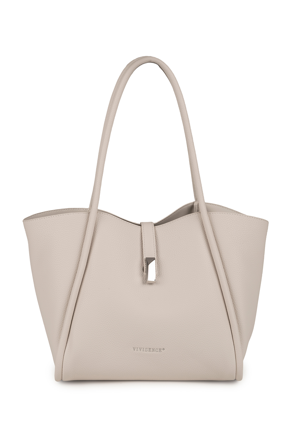 Vivisence Women’s Shoulder Bag, Structured Tote Handbag with Magnetic Flap, Everyday Faux Leather Shopper with Inner Pouch for Work, Office and Daily Use, ecru