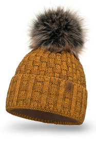 Vivisence Pom Pom Hat For Women Fleece Lined Knitted Winter Style 7015, dark yellow