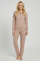 Vivisence Dame Schlafanzug 2-teiliges Set Pyjama Bluse Hose Gemustert Tupfen 2023, Beige