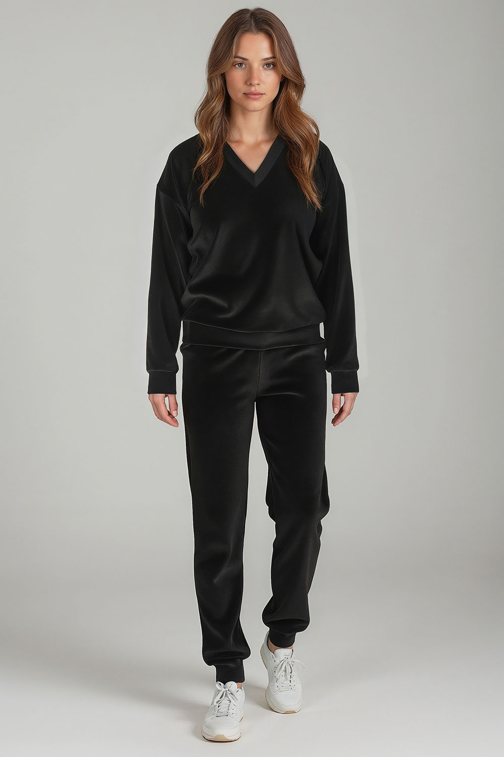 Vivisence Pantalon Femme Décontracté Coupe Ample Taille Élastique Poches Latérales Chevilles Resserrées Tenue Confort Détente Maison Loisirs Lounge Jogging, noir