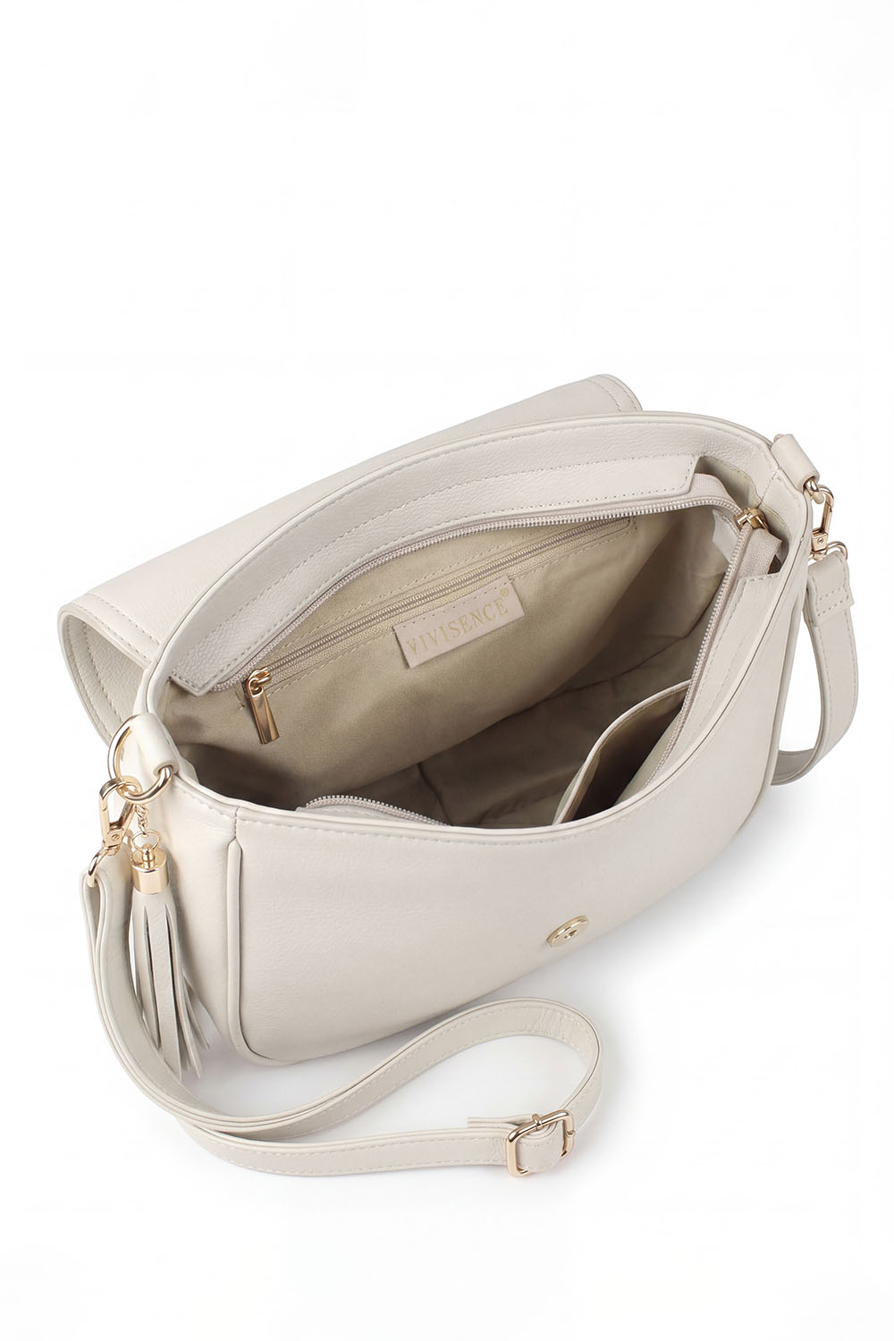 Vivisence Femme Sac Bandoulière Réglable Compact Fermoir Magnétique Pour Tous Les Jours, écru