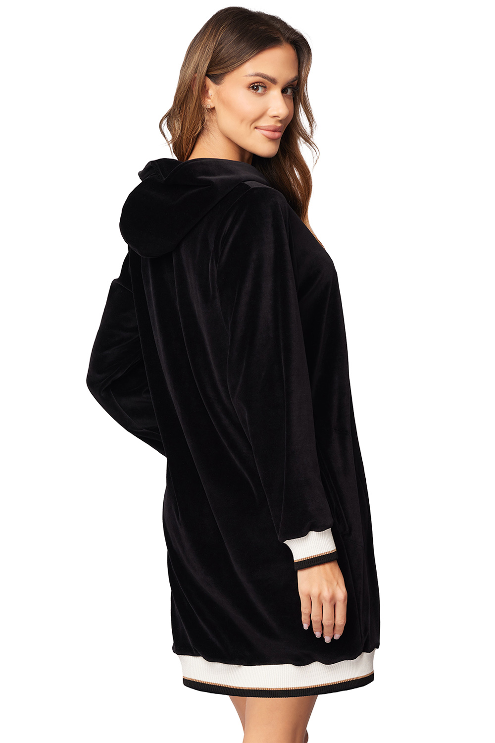 Vivisence Robe Cotton with Zipper Fastening and Cuffed Sleeves 5018, black-white