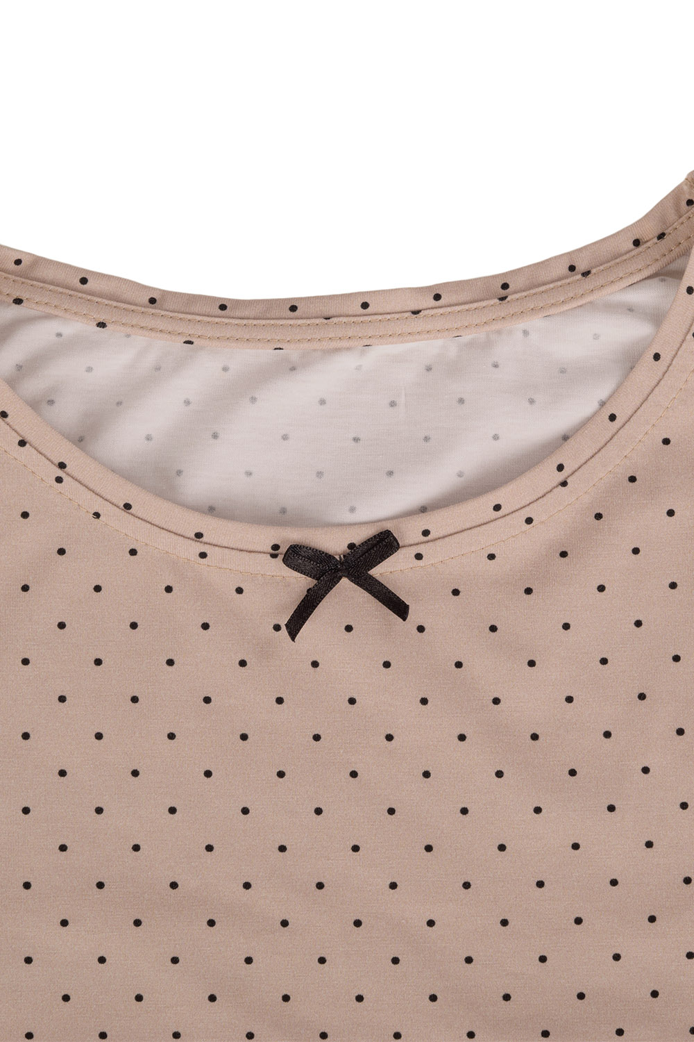 Vivisence Dame Schlafanzug 2-teiliges Set Pyjama Bluse Hose Gemustert Tupfen 2023, Beige