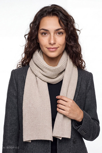 Vivisence écharpe rectangulaire laine merinos cachemire, prążkowanie, acces, beige