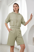 Vivisence Femme Ensemble Short Et Sweat À Capuche Coton Confort À La Maison, olive