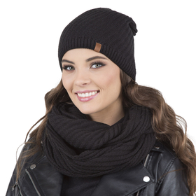 Vivisence Stylish Women's Winter Set Including Warm Knitted Hat And Matching Snood Scarf Made From Soft And Warm Fabric For Maximum Comfort Ideal For Cold Winter And Autumn Weather, black 
