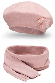 Vivisence Ensemble Béret Et Écharpe Pour Femme Automne et Hiver En Laine  Style Classique Élégant Avec Application Florale Idéal Pour Les Froides Journées Cadeau Parfait 7036Kmpl, rose