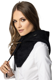 Women's Hood And Gloves for Winter and Autumn Set Stylish Balaclava Warm And Functional For Cold Weather Comfort With Soft Yarn And Elegant Tinsel Detail 7097Kmpl, black