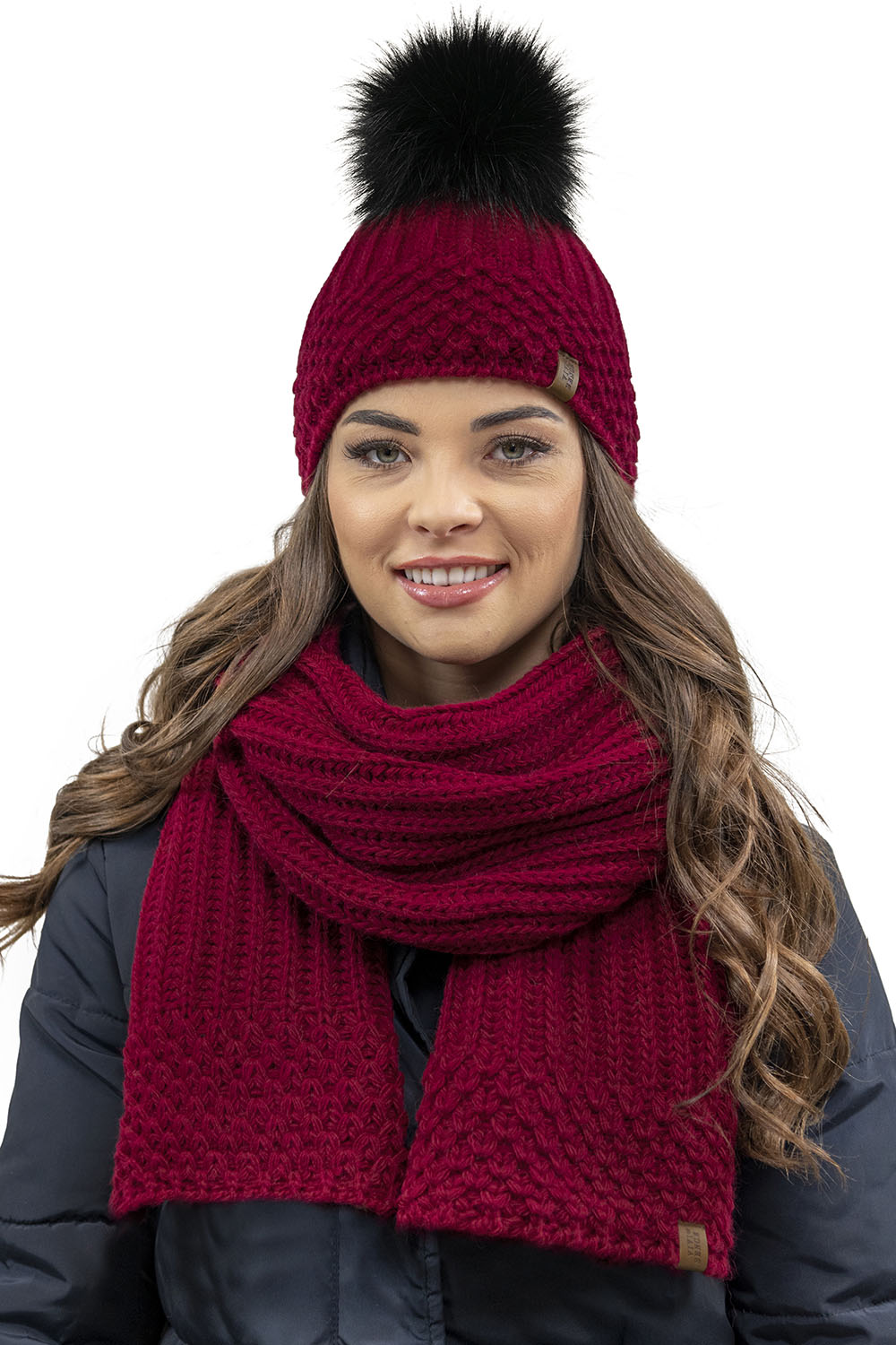 Vivisence Stylish Winter Set Including Warm Hat With Pompom And Matching Scarf Made From Warm And Soft Fleece-Lined Fabric Ideal For Cold Winter Days, maroon
