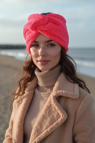 Vivisence Women Headband Soft Fluffy Knit Twist Front Cozy Warmth For Cold Days, raspberry