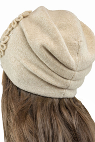 Vivisence Women's Winter Hat Wool With Floral Applique Warm Antistatic 7053, beige