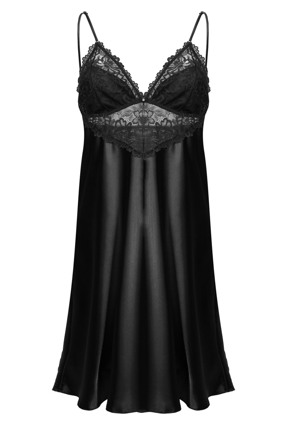 Vivisence Femme Chemise De Nuit Satinée Dentelle Ajustable Silhouette 2038, noir