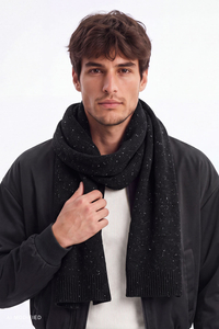 Vivisence Herrenschal Merino Wolle Seide Herren Feinstrick Accessoire, schwarz