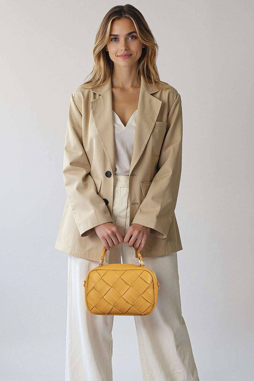 Vivisence Damen Schultertasche Geflochtenes Design Ideal für den Alltag, Gelb