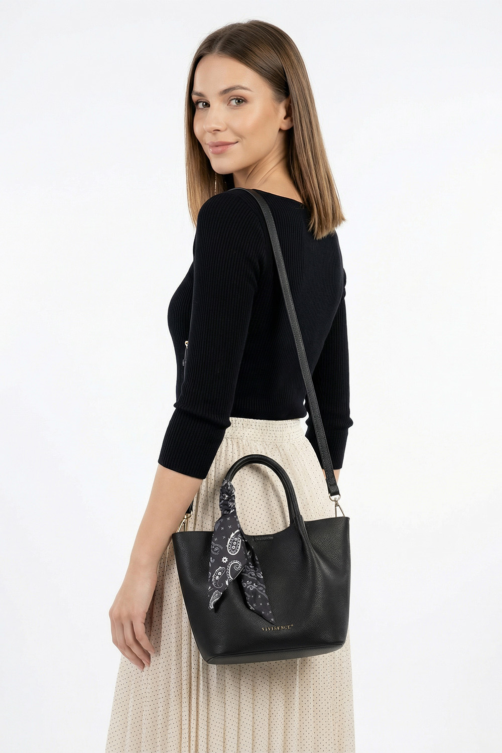 Vivisence Damen Schultertasche Mit Abnehmbarem Gurt Und Kosmetiktasche Alltag, Schwarz
