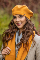 Vivisence Elegant Women's Winter Beret And Scarf Set Made Of Warm Thick And Soft Fabric With Wool Blend For Ladies Ideal For Cold Winter And Autumn Days, honey