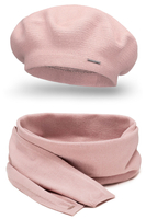 Vivisence Elegant Women's Winter Beret And Scarf Set Made Of Warm Thick And Soft Fabric With Wool Blend For Ladies Ideal For Cold Winter And Autumn Days, light pink