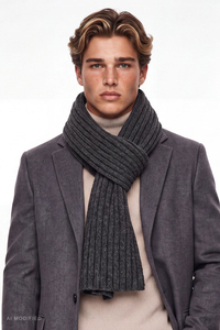 Vivisence Men's Knitted Scarf Acrylic Wool Ribbed Warm Winter Accessory, graphite