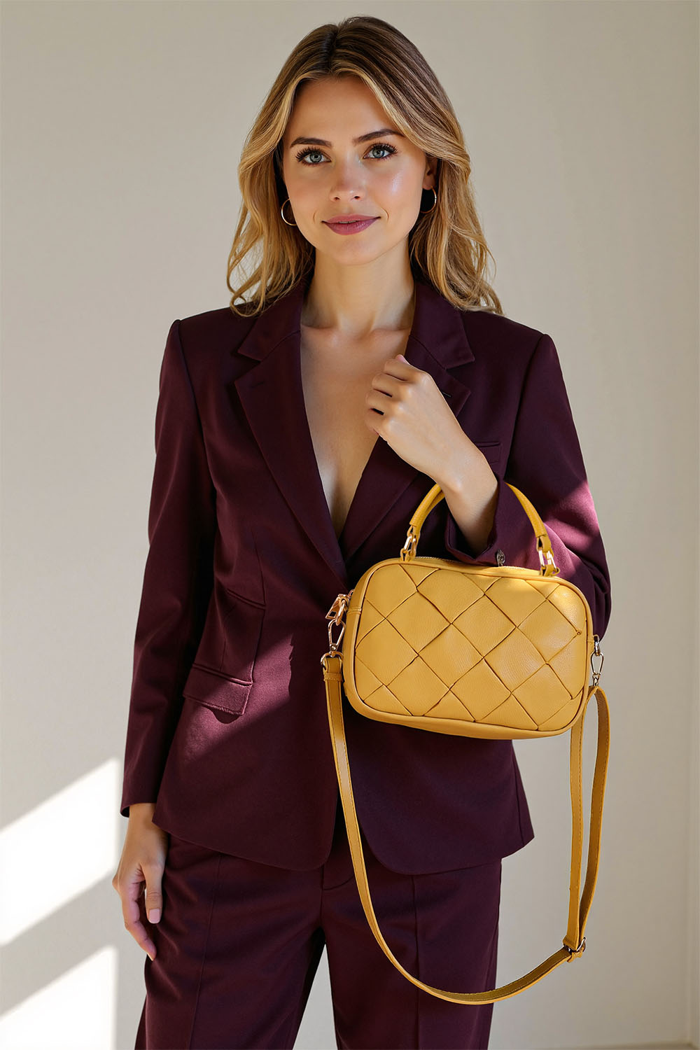 Vivisence Sac Bandoulière Femme Conception Tressée Deux Façons de le Porter, jaune
