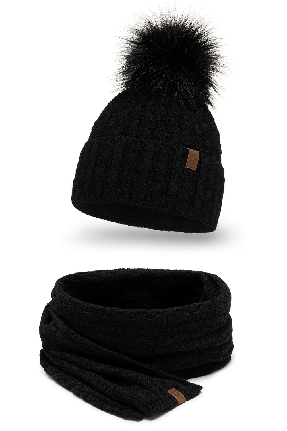 Vivisence Stylish Women's Winter Set Hat With Pompom And Warm Fleece Lining Paired With Classic Matching Scarf Made From Soft And Warm Fabric Perfect For Cold Weather, black