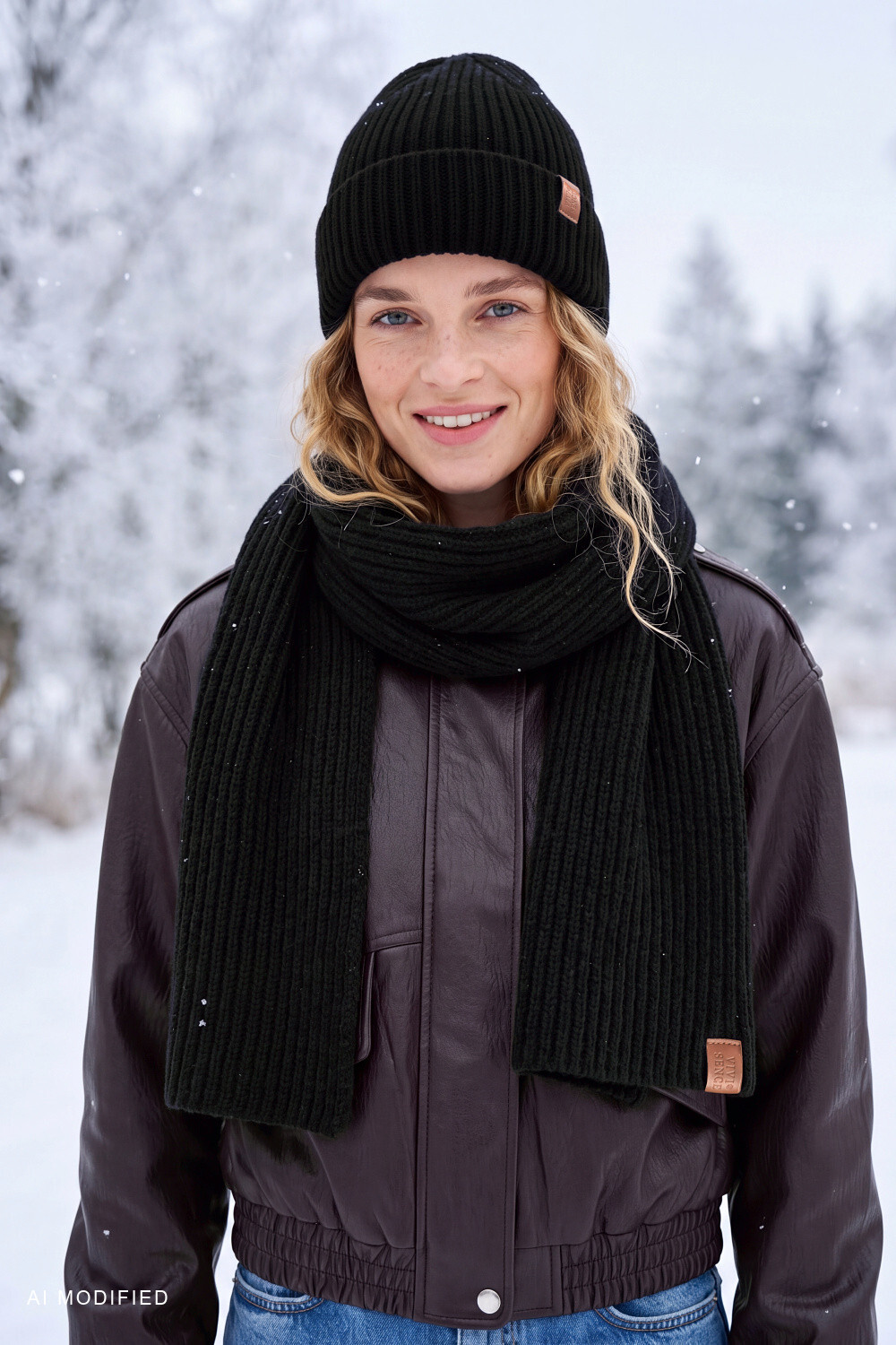 Vivisence Damen Rippstrickschal mit Wolle, schwarz