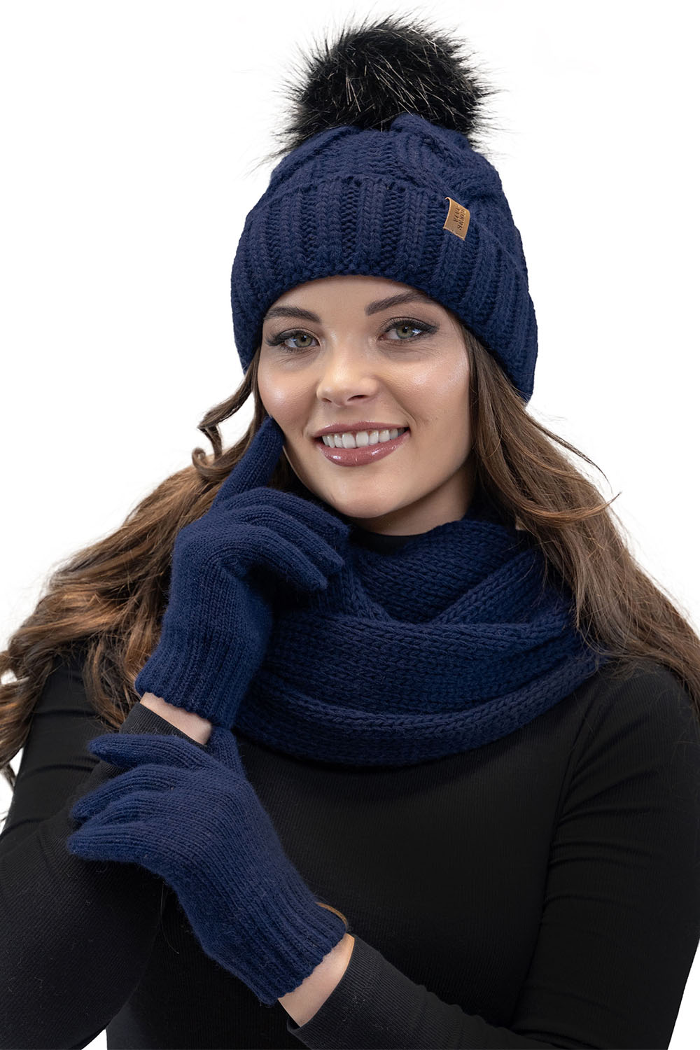 VIVISENCE Wintermütze mit Bommel Damen Warmes Ideal Für Kalte Wintertage 7014, dunkelblau