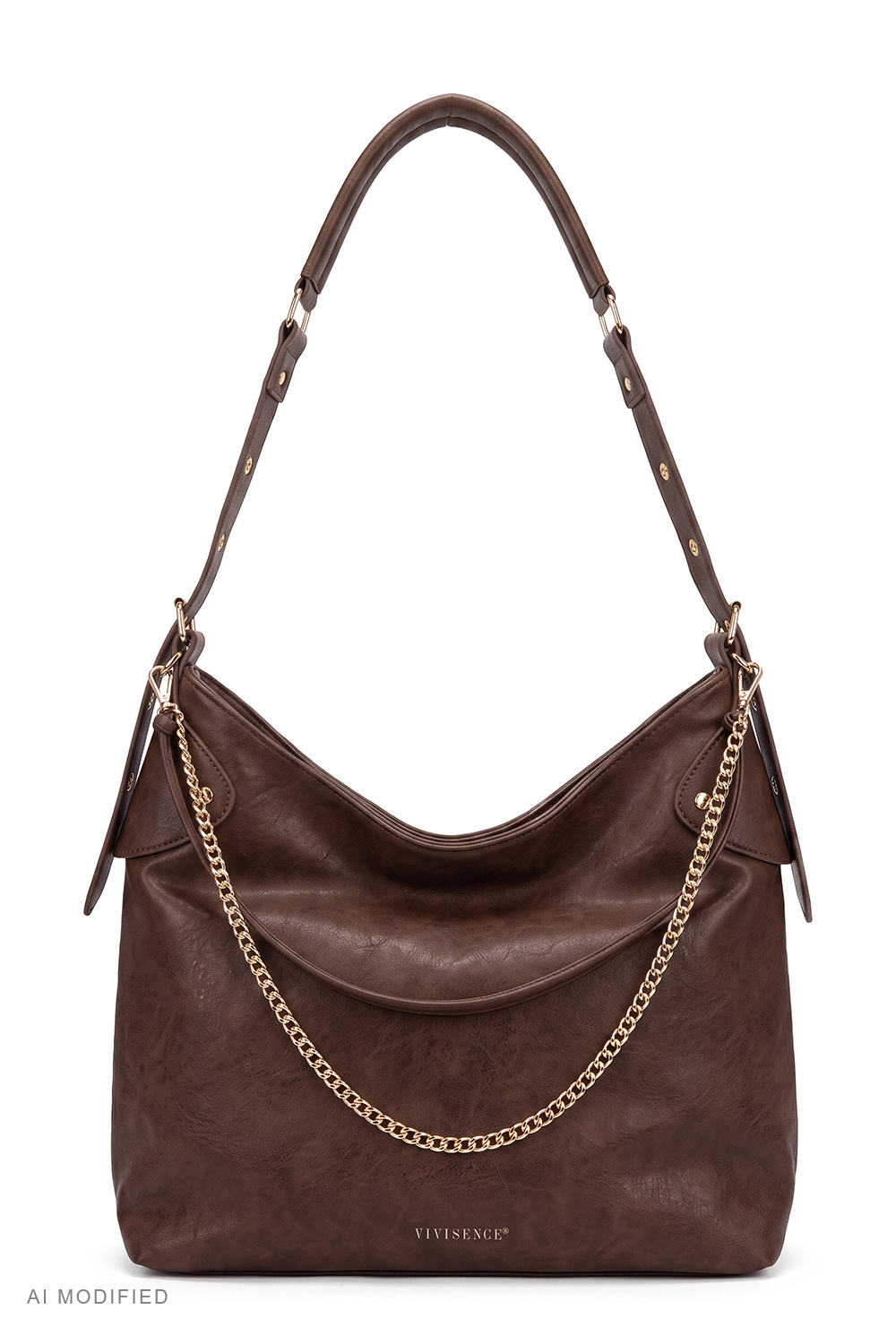 Vivisence Women's Faux Leather Hobo Shoulder Bag with Zip, dark brown